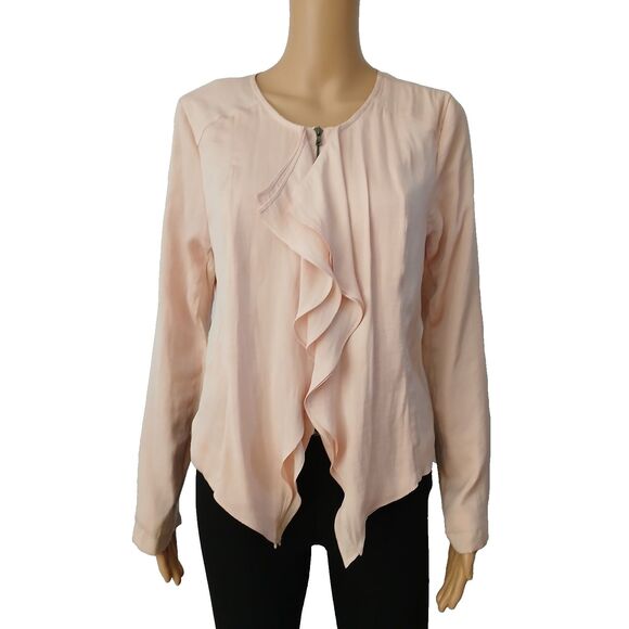 Jennifer Lopez Sz 10 Pink Ruffle Zip Up Front Taylored Jacket Style Club Top - Picture 5 of 11